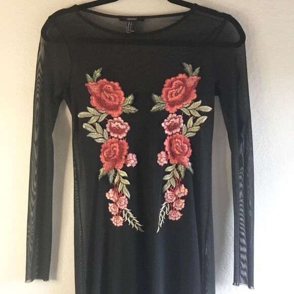 Sheer mesh dress for layering look roses embroidered witchy witchcore layering - Picture 2 of 4